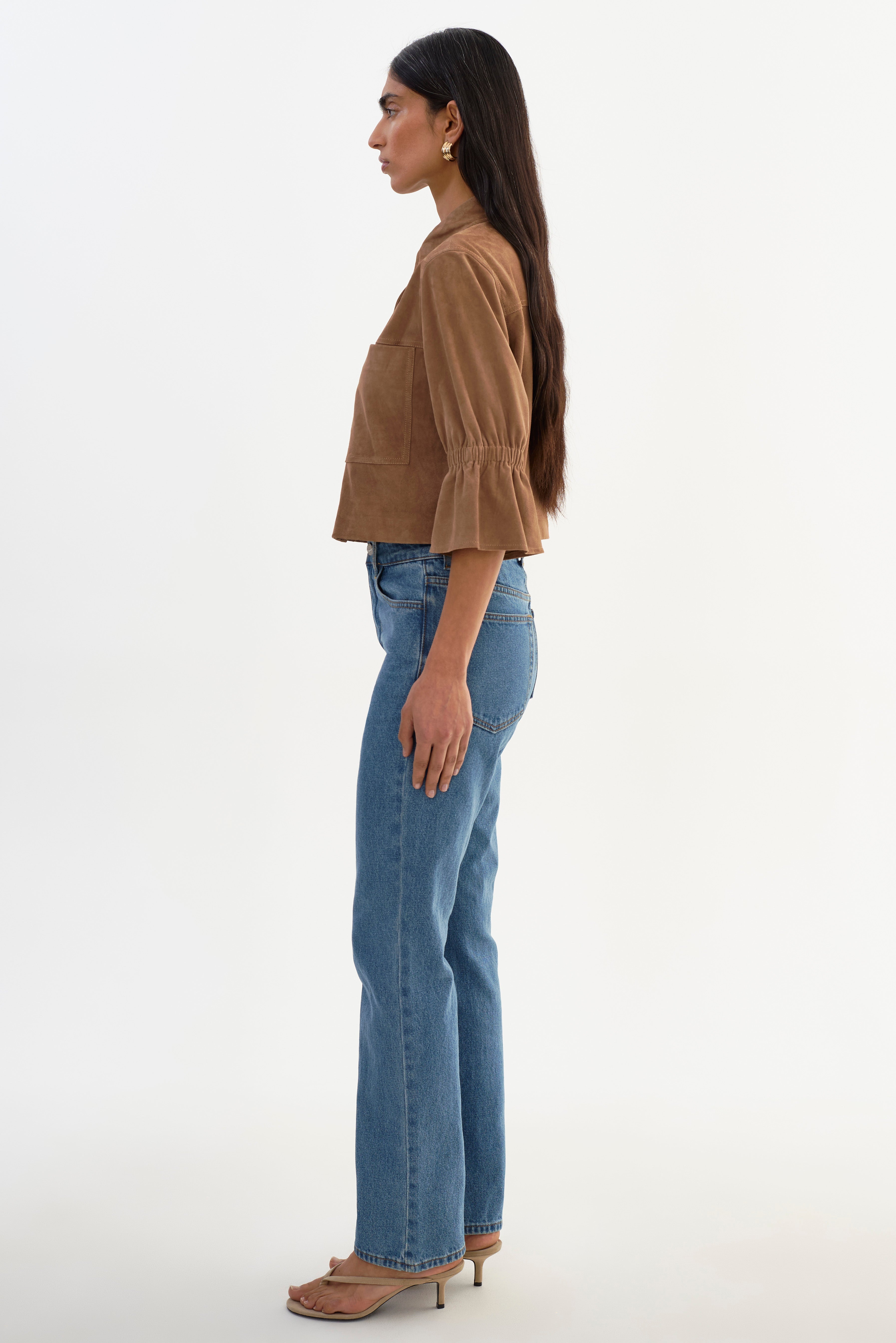 CAROLINA S | Ruffle Sleeve Suede Jacket