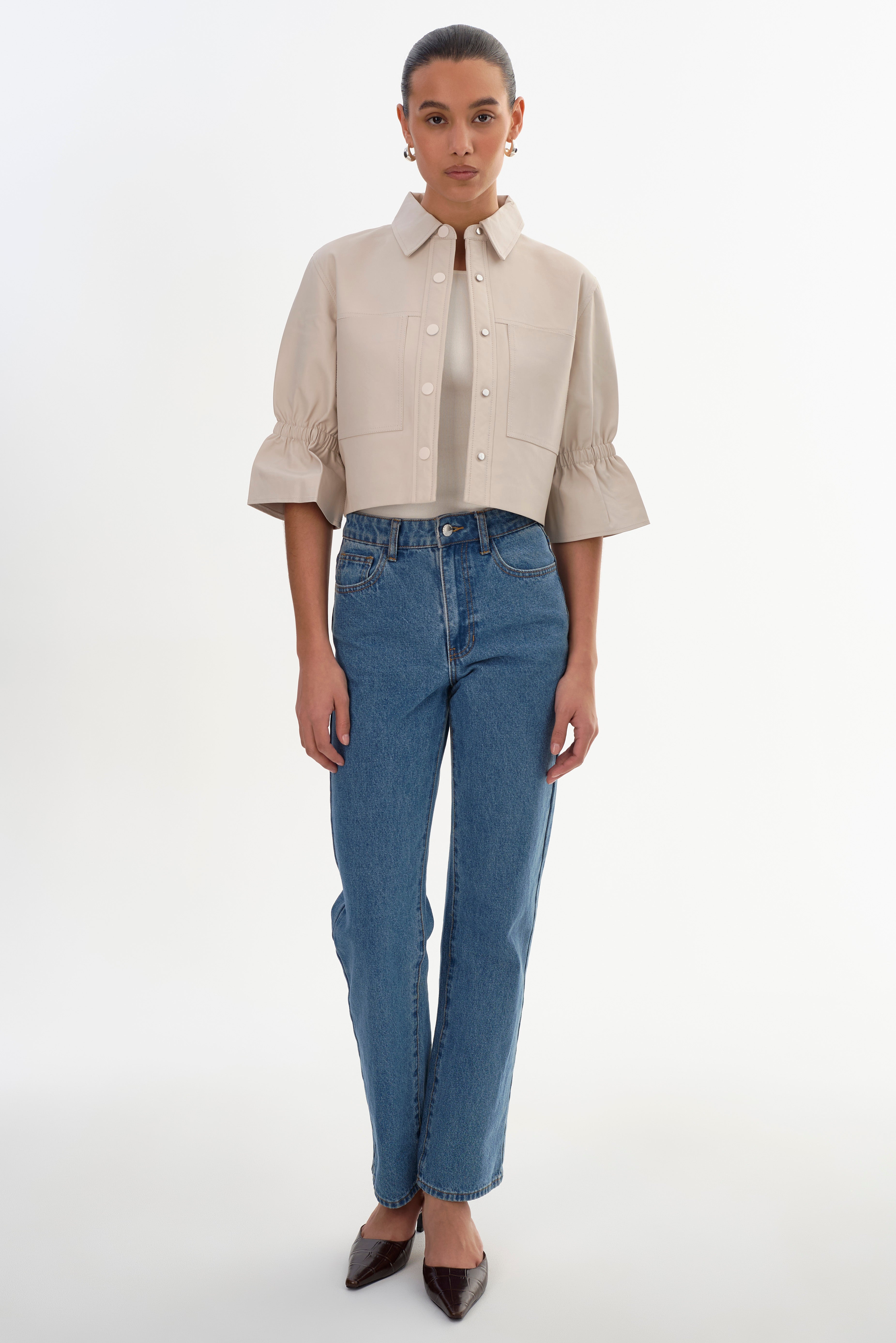CAROLINA | Ruffle Sleeve Leather Jacket