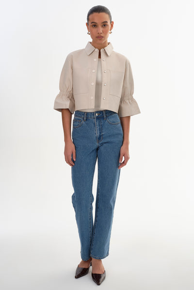 CAROLINA | Ruffle Sleeve Leather Jacket
