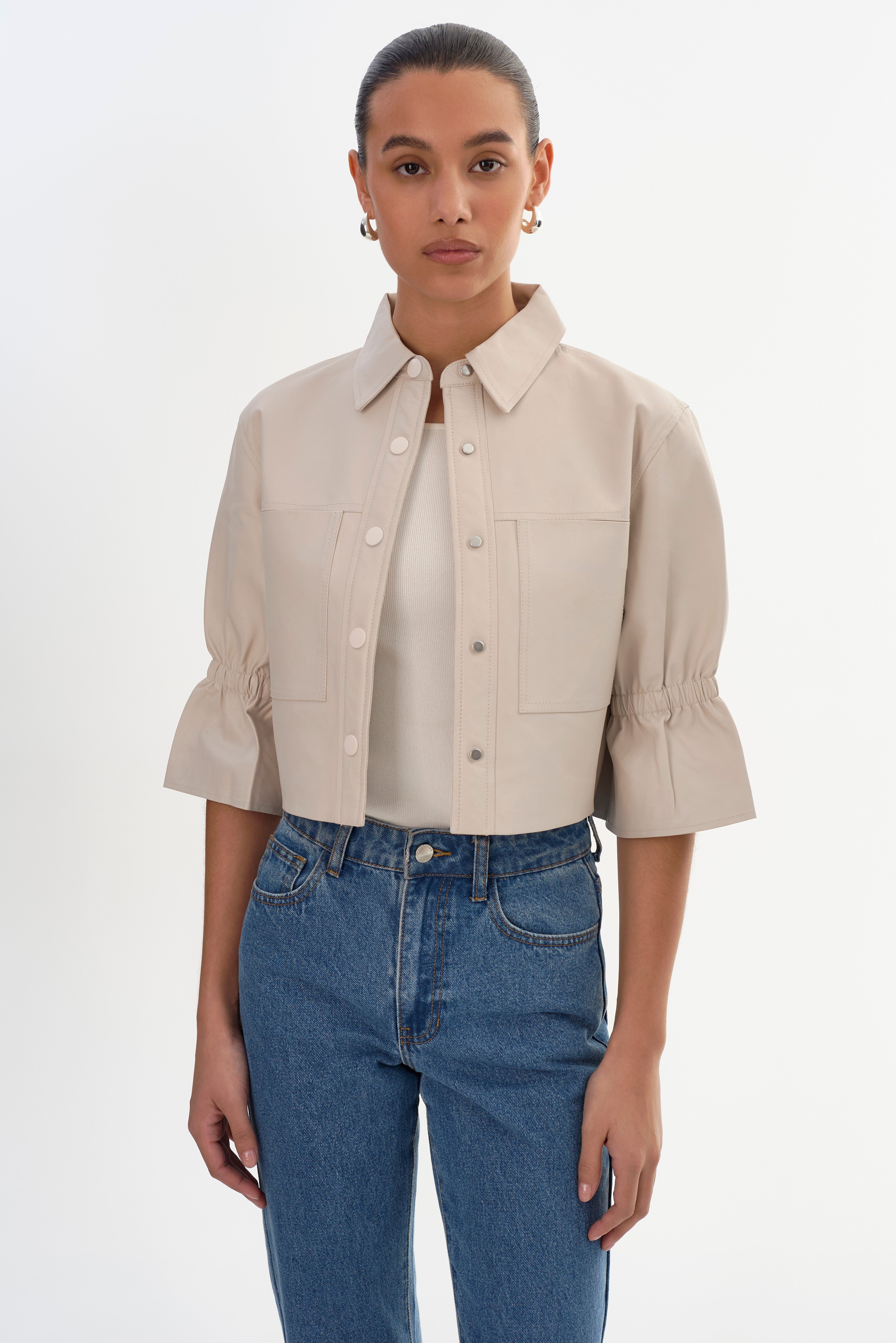 CAROLINA | Ruffle Sleeve Leather Jacket