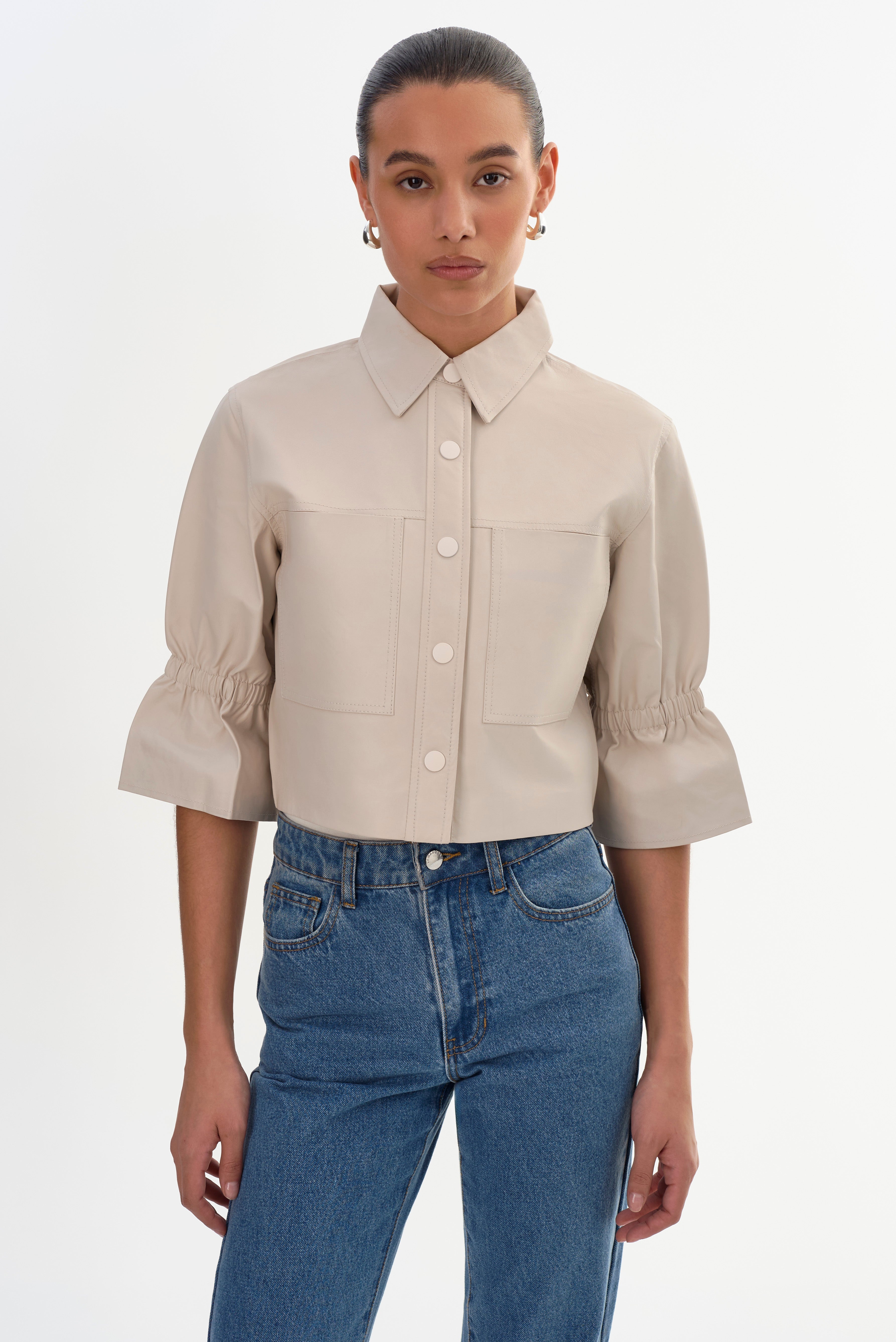CAROLINA | Ruffle Sleeve Leather Jacket