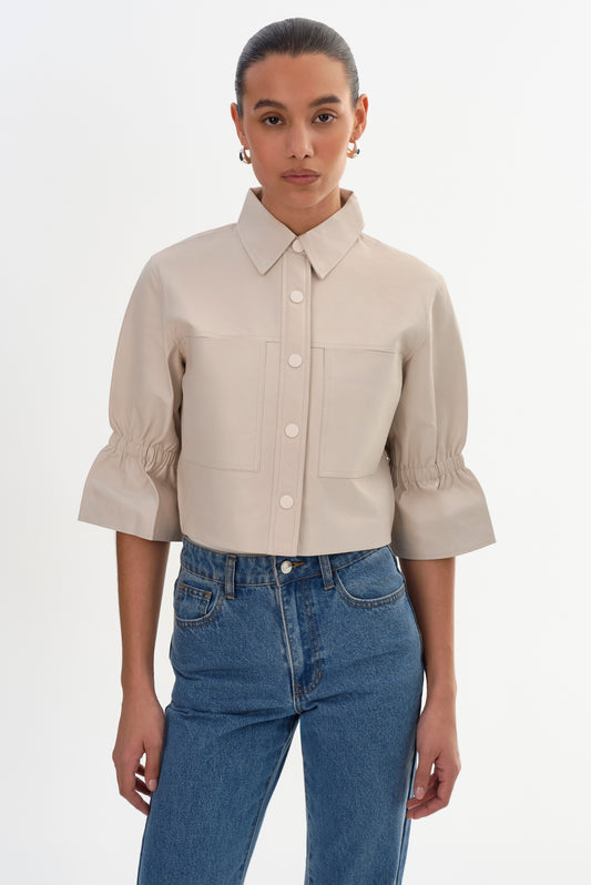 CAROLINA | Ruffle Sleeve Leather Jacket