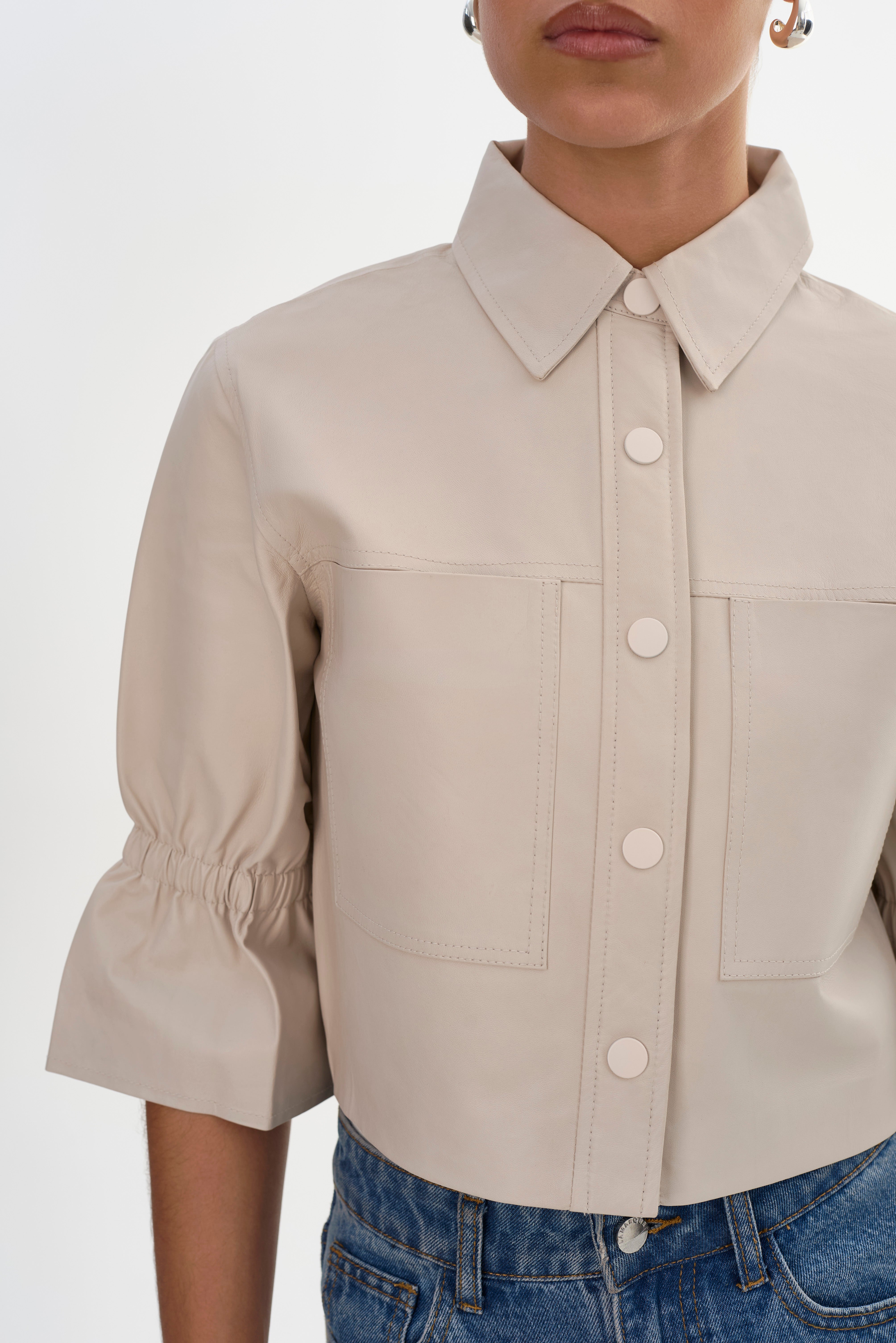 CAROLINA | Ruffle Sleeve Leather Jacket