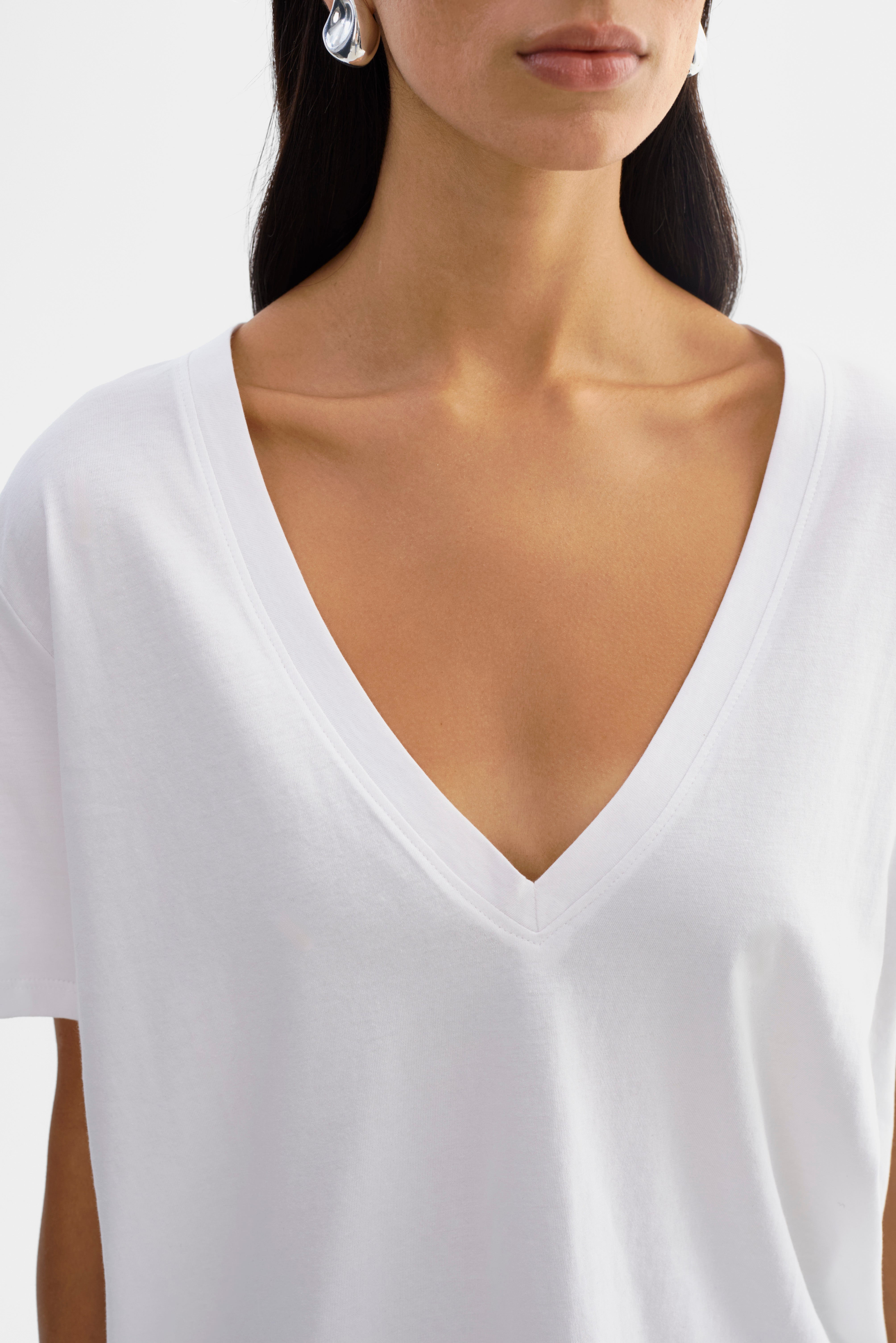 CECILIA T-shirt décolleté plongeant blanc