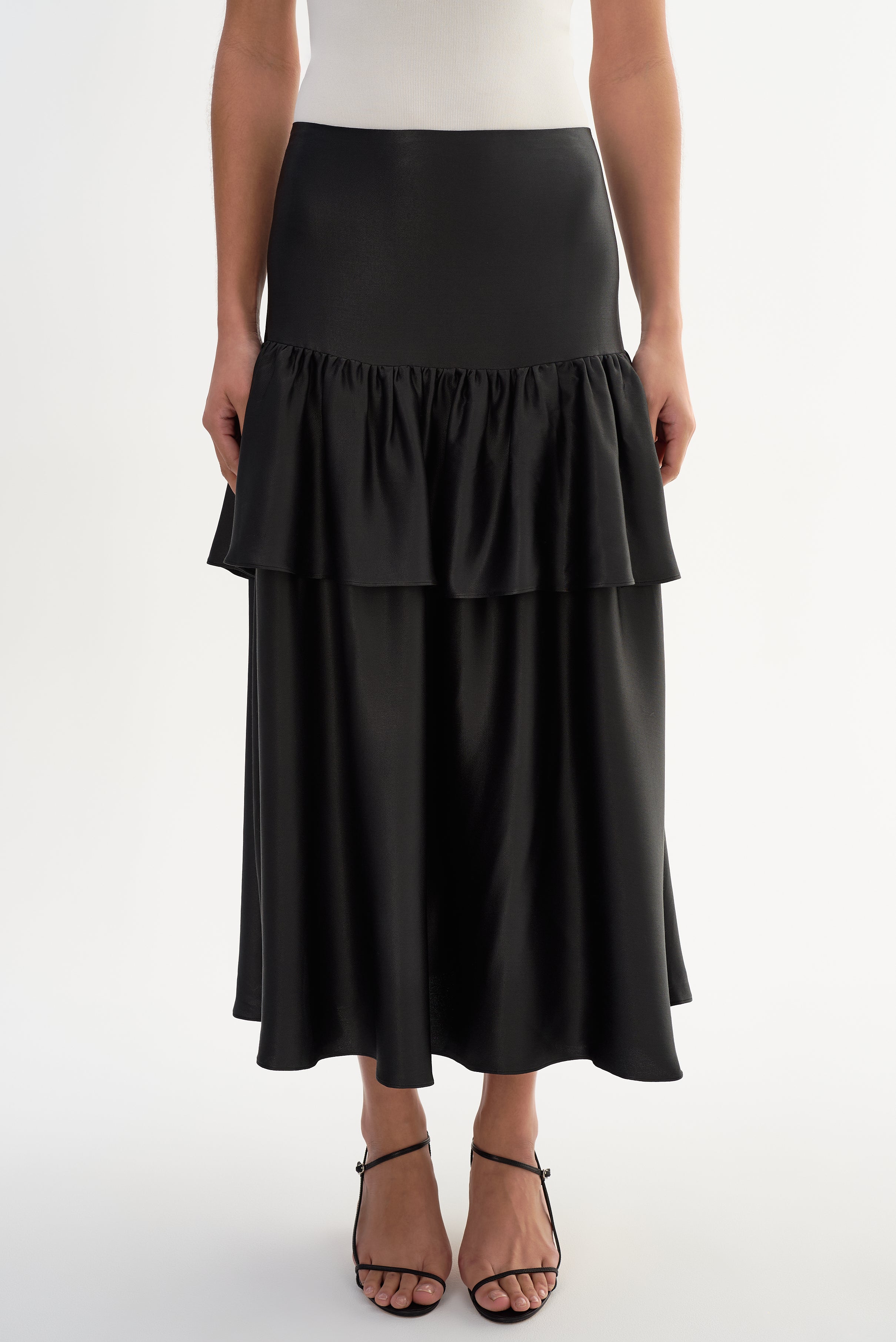 CHALINA | Jupe Midi en Satin à Volants