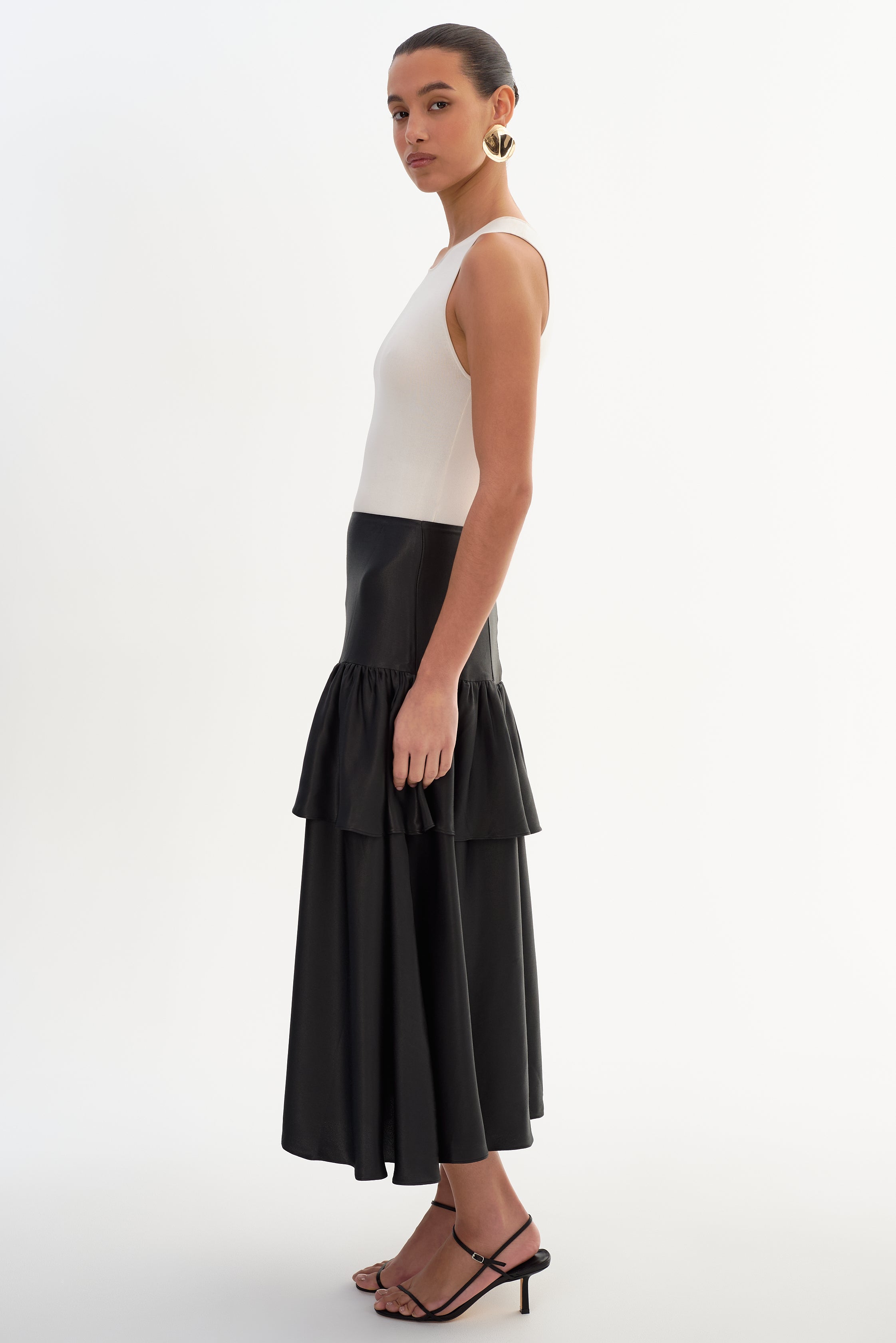 CHALINA | Jupe Midi en Satin à Volants