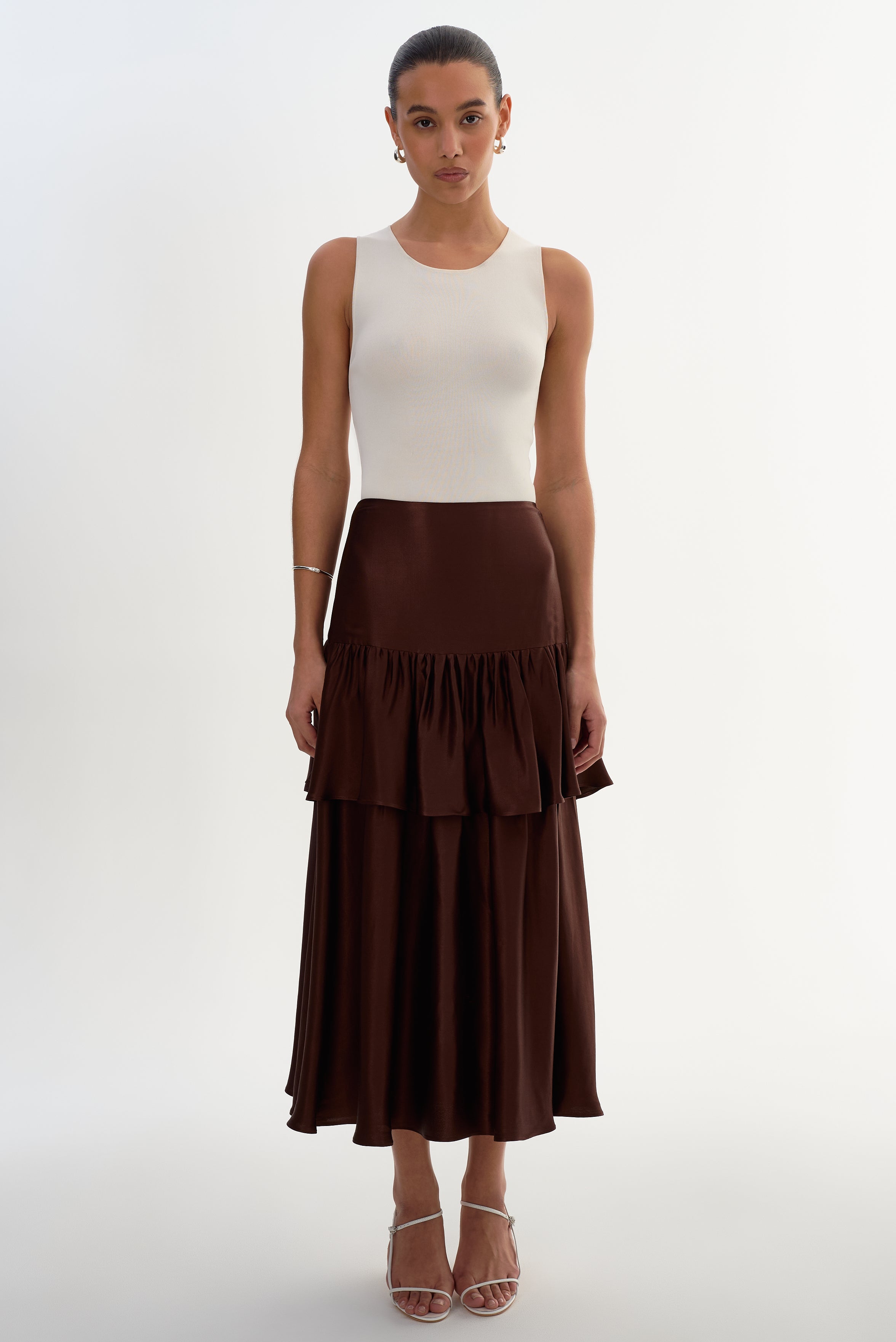 CHALINA | Jupe Midi en Satin à Volants