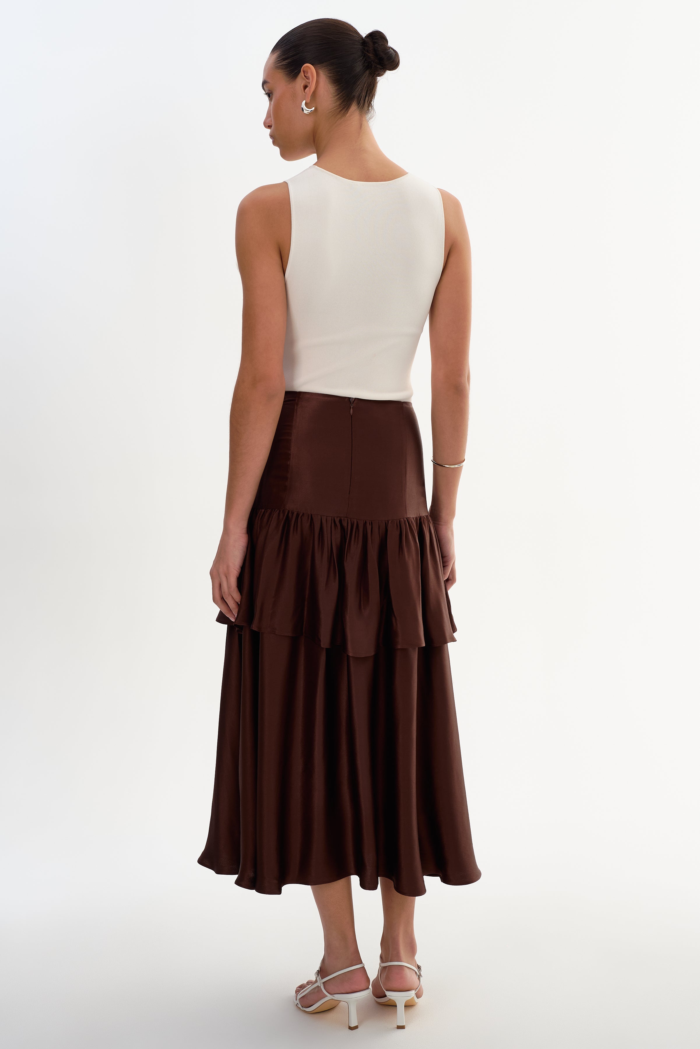 CHALINA | Jupe Midi en Satin à Volants