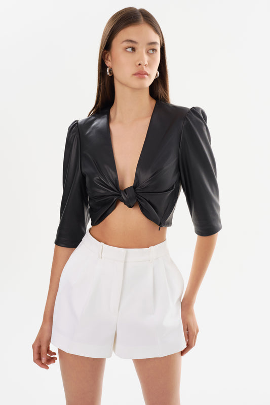 CHANA | Crop top en cuir noir