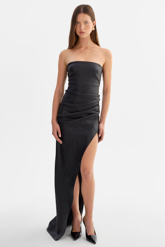 CHRISELLE | Strapless Leather Dress