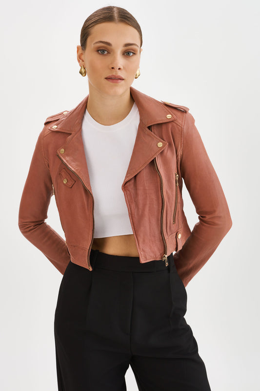 CIARA GOLD | Leather  Crop Biker Jacket