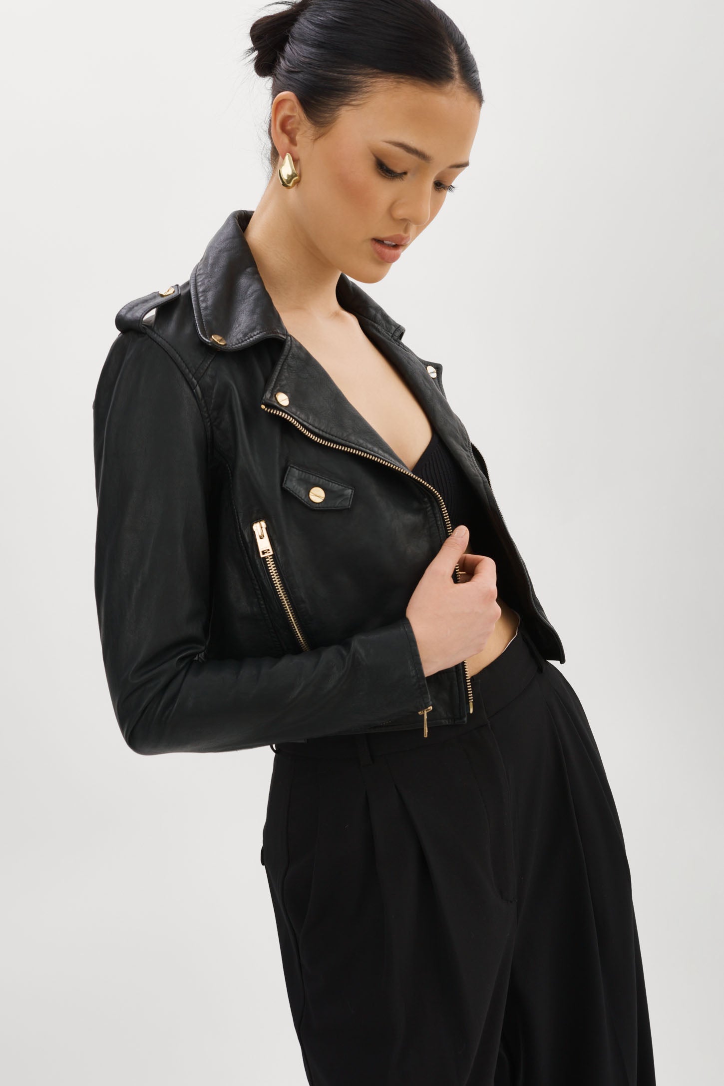 CIARA OR | Veste motard courte en cuir