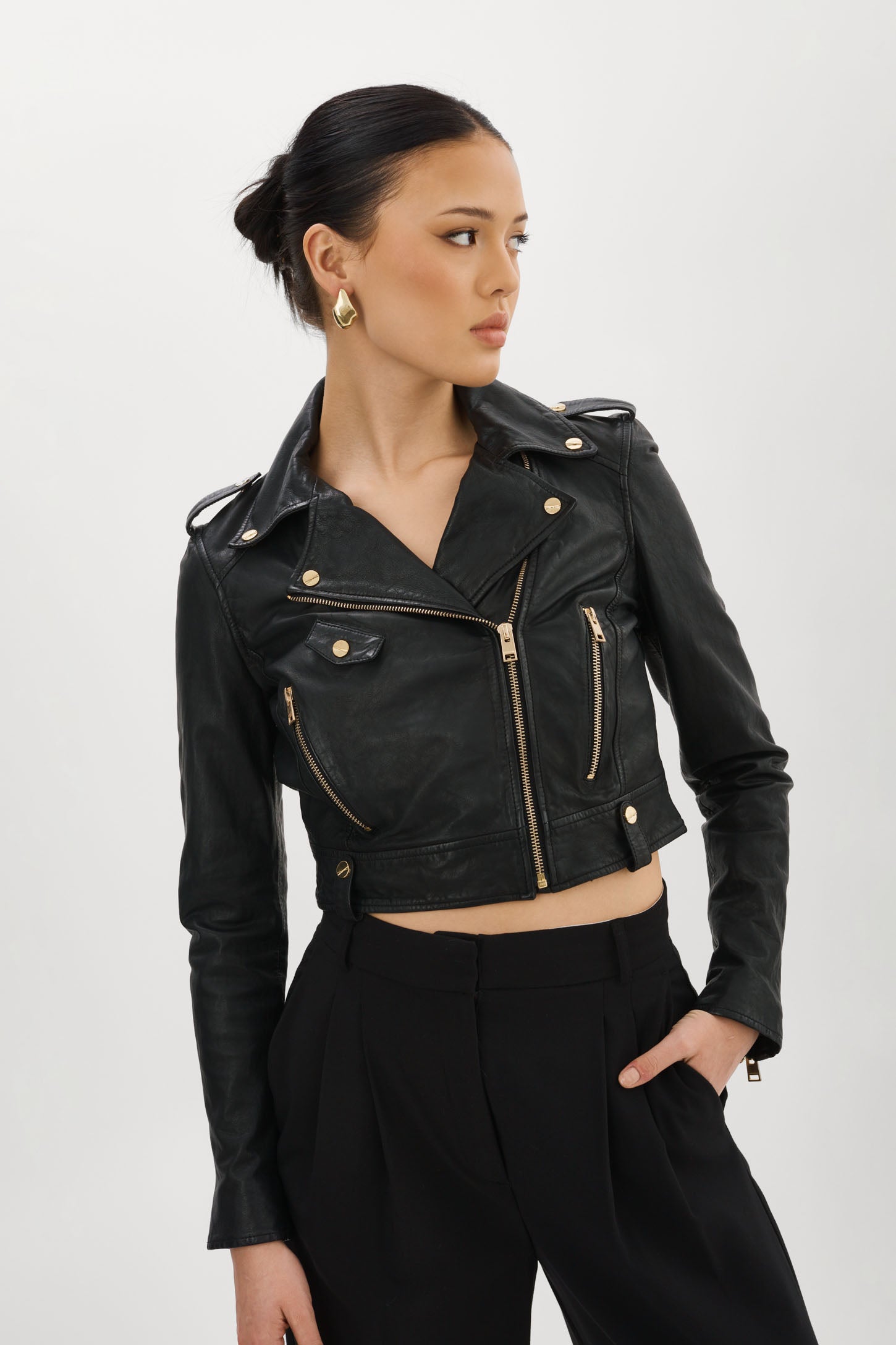 CIARA OR | Veste motard courte en cuir