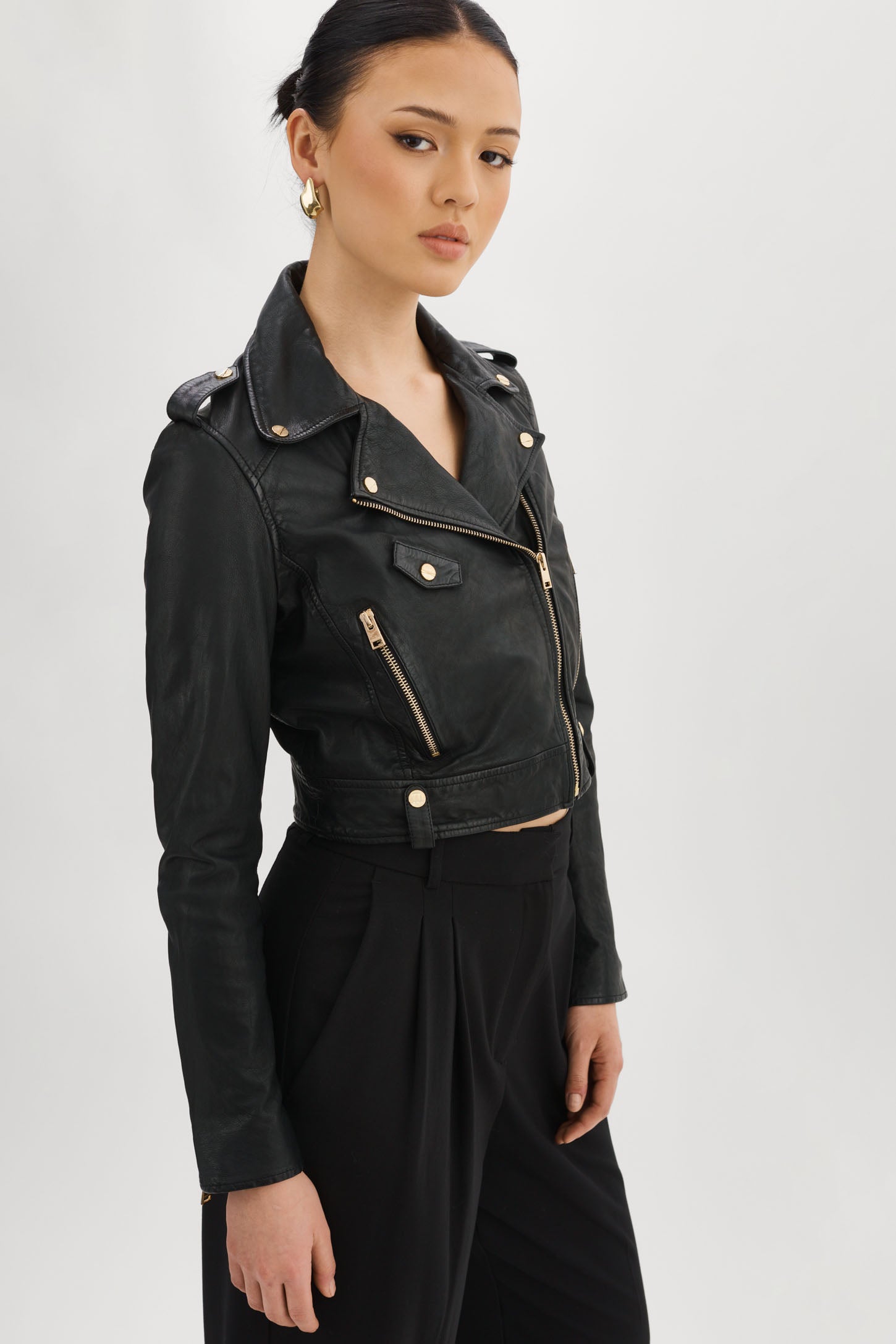 CIARA OR | Veste motard courte en cuir
