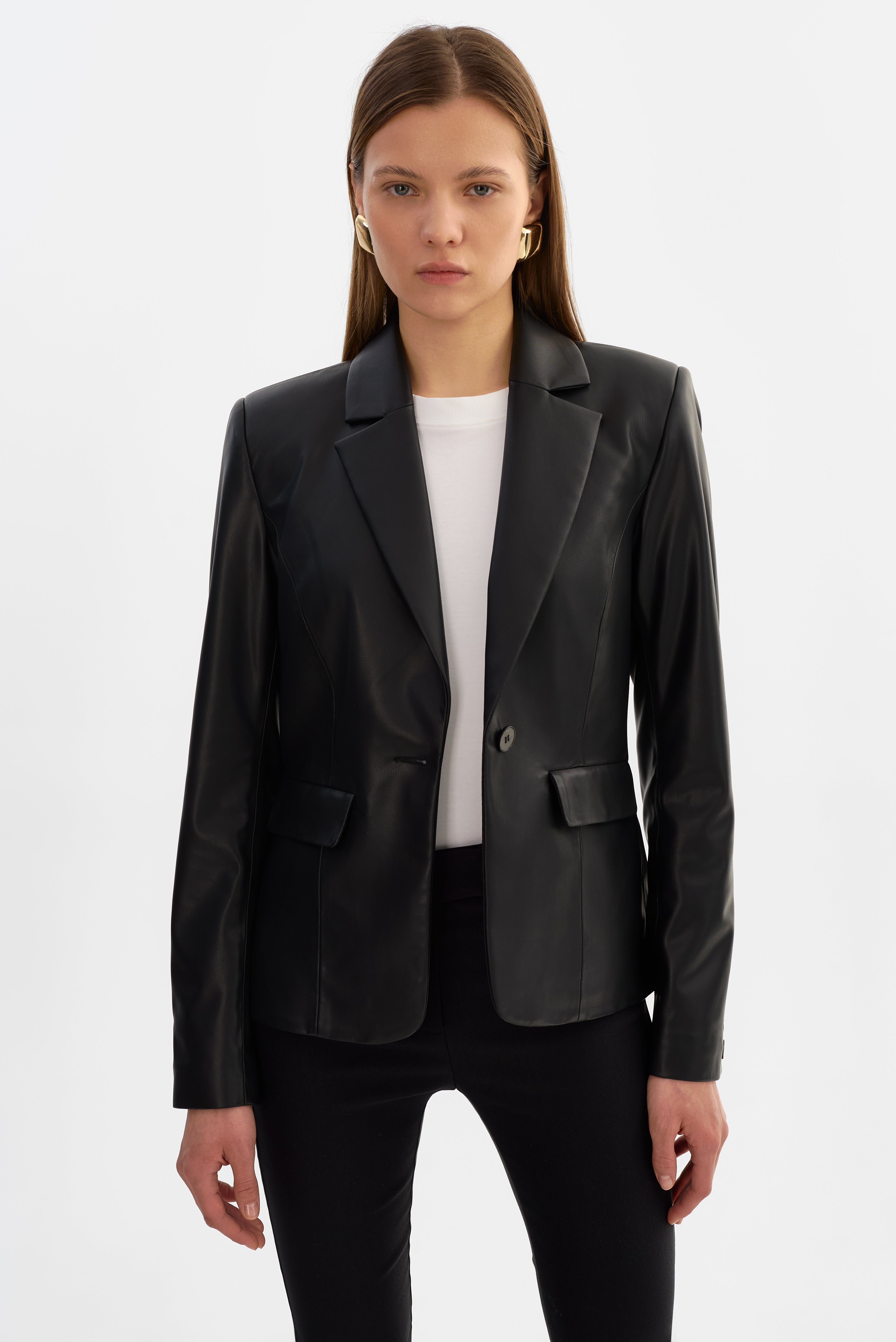 DAVIE | Faux Leather Blazer