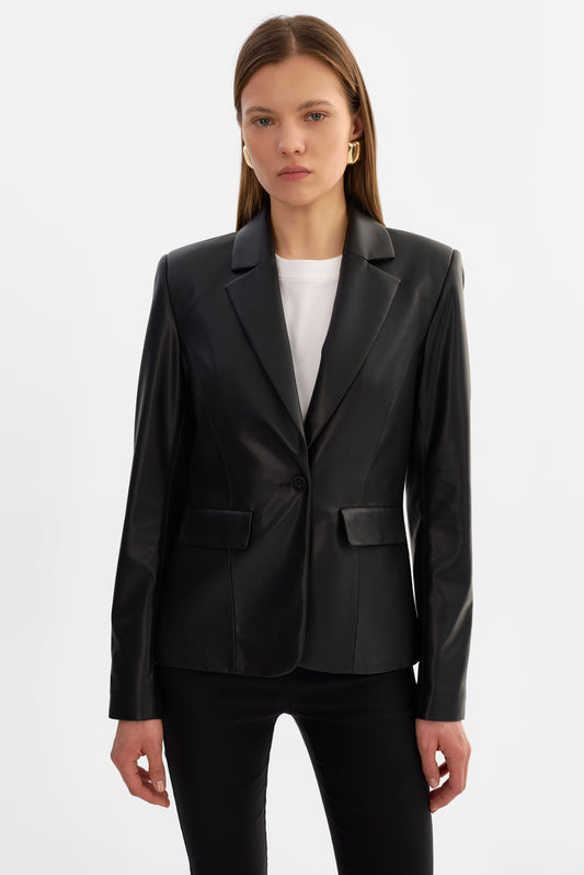 DAVIE | Faux Leather Blazer