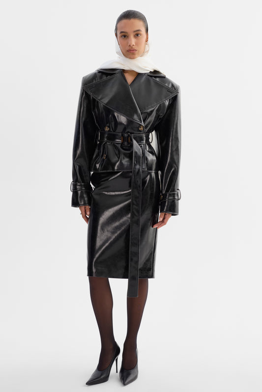 DELANIA | Faux Patent Leather Trench Coat