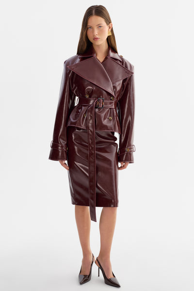 DELANIA | Faux Patent Leather Trench Coat