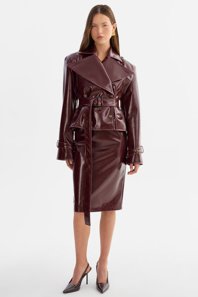 DELANIA | Faux Patent Leather Trench Coat