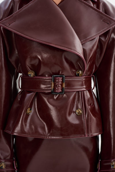 DELANIA | Faux Patent Leather Trench Coat