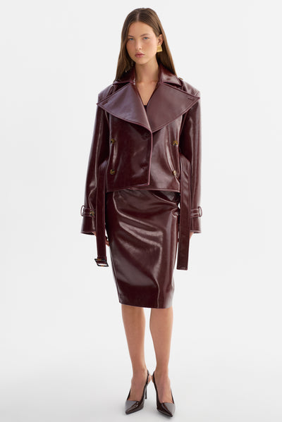 DELANIA | Faux Patent Leather Trench Coat