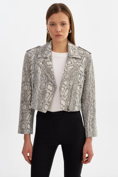 DENALDA | Cropped Leather Biker Jacket