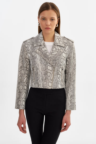 DENALDA | Cropped Leather Biker Jacket
