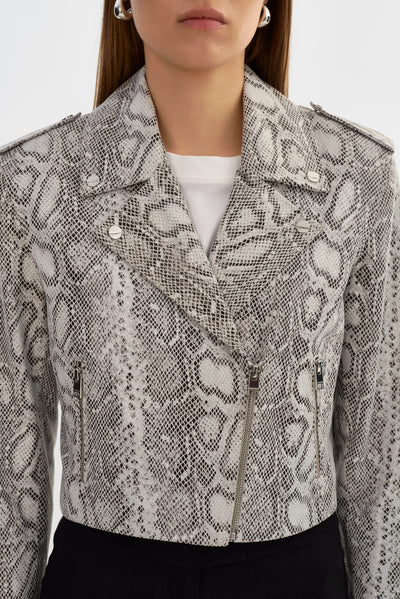 DENALDA | Cropped Leather Biker Jacket