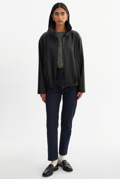 DENITA | Faux Leather Oversized Bomber Jacket