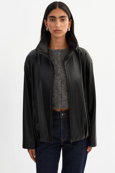 DENITA | Faux Leather Oversized Bomber Jacket