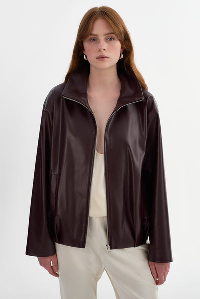 DENITA | Faux Leather Oversized Bomber Jacket