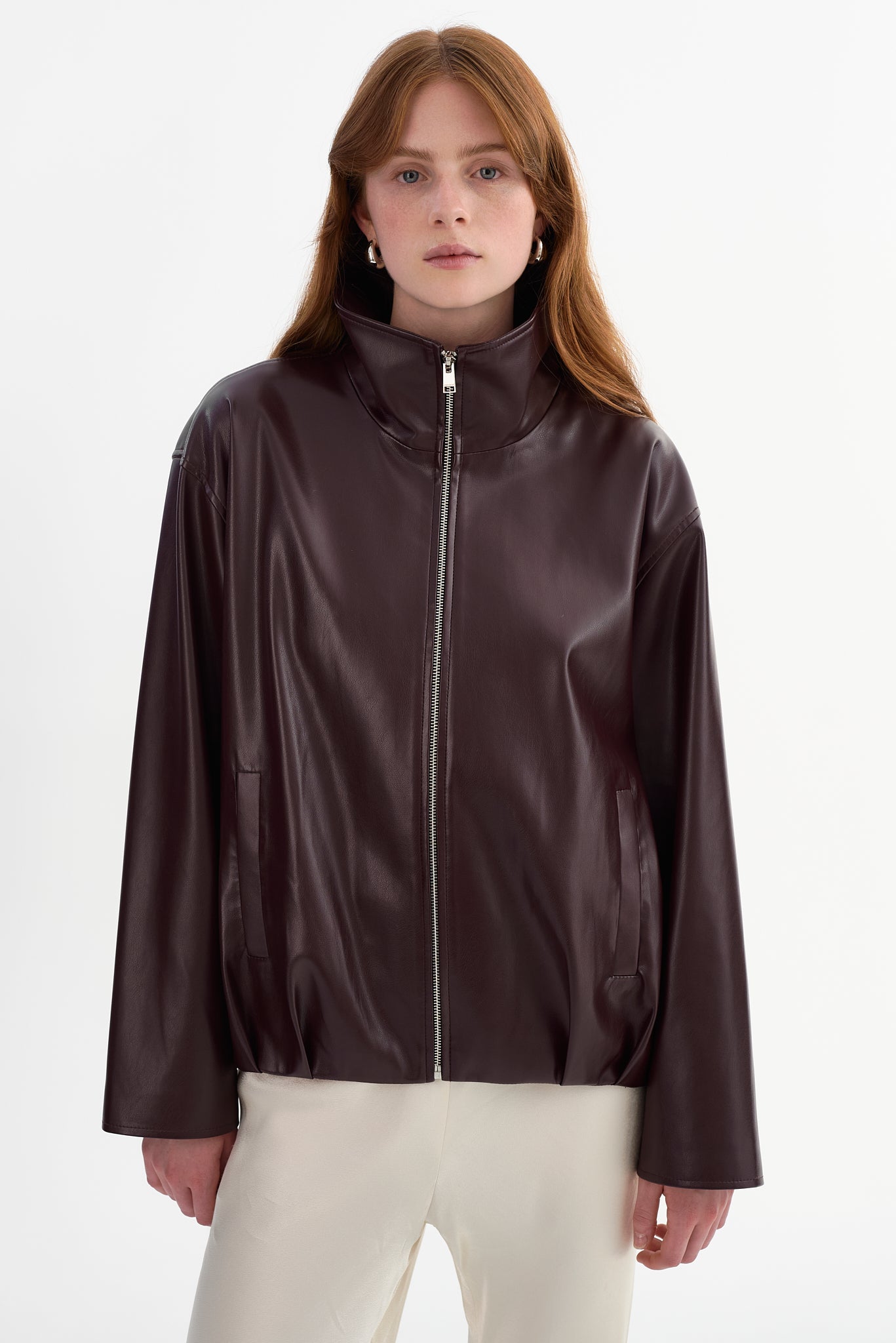 DENITA | Faux Leather Oversized Bomber Jacket