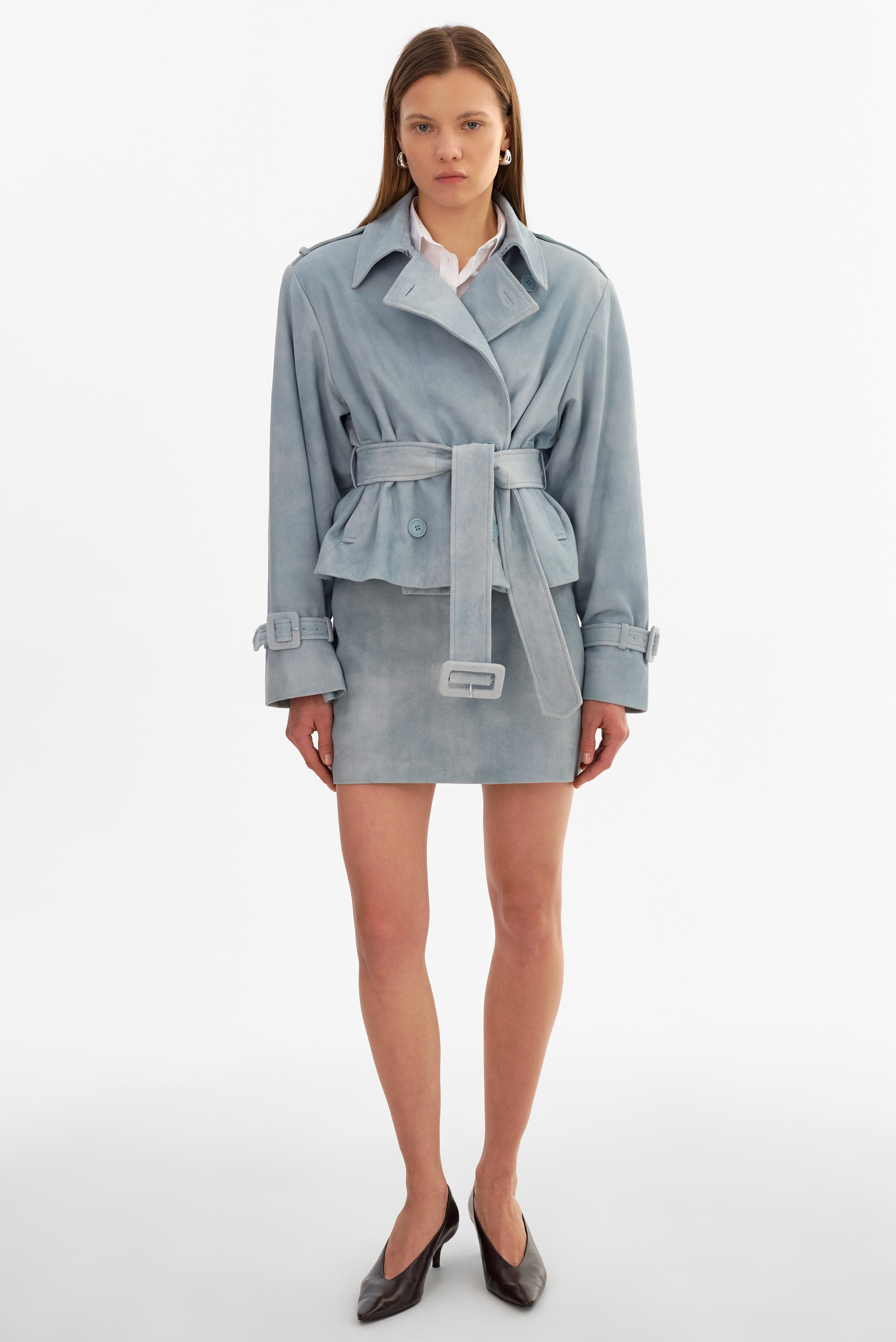 DHANA | Short Suede Trench Coat