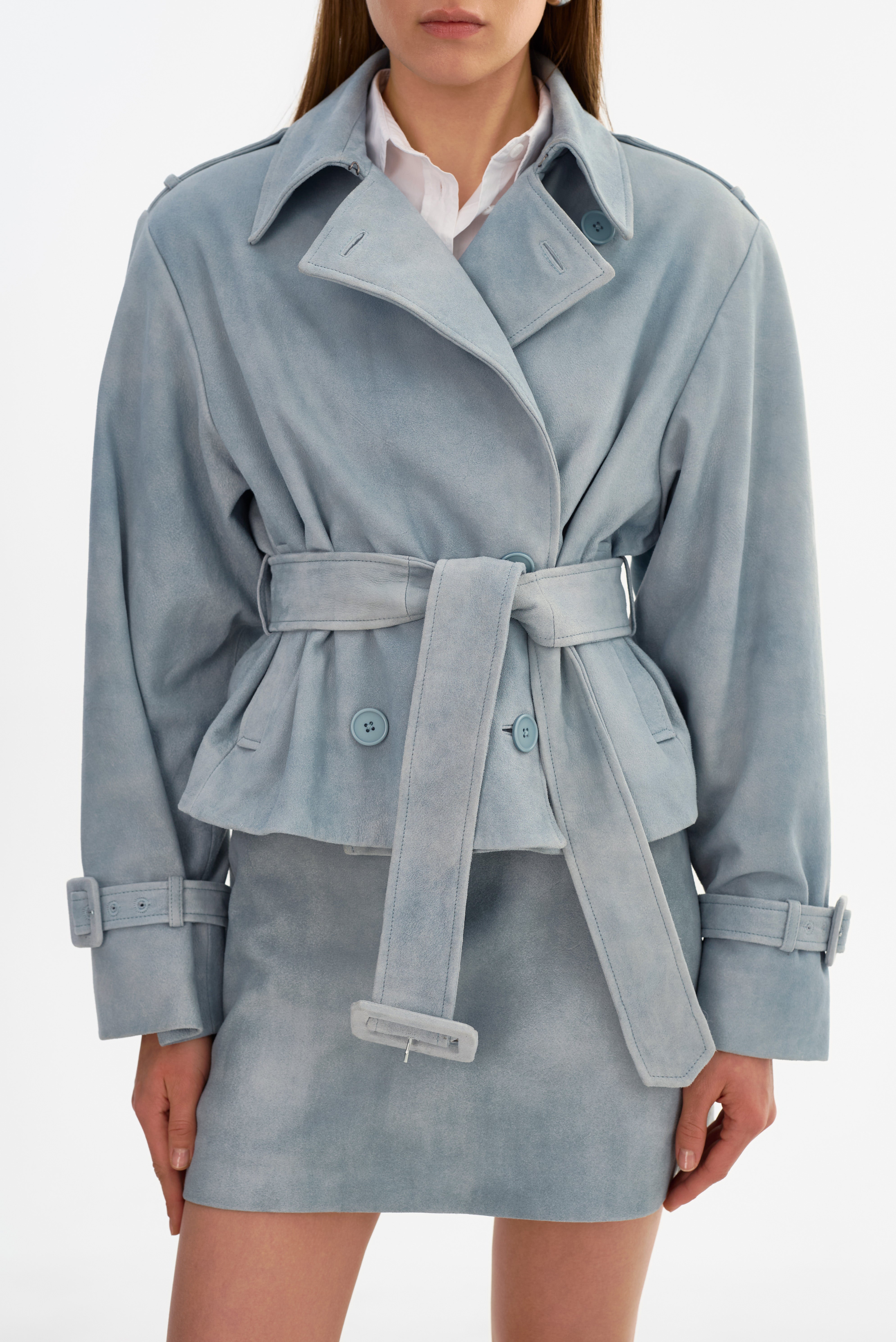 DHANA | Short Suede Trench Coat