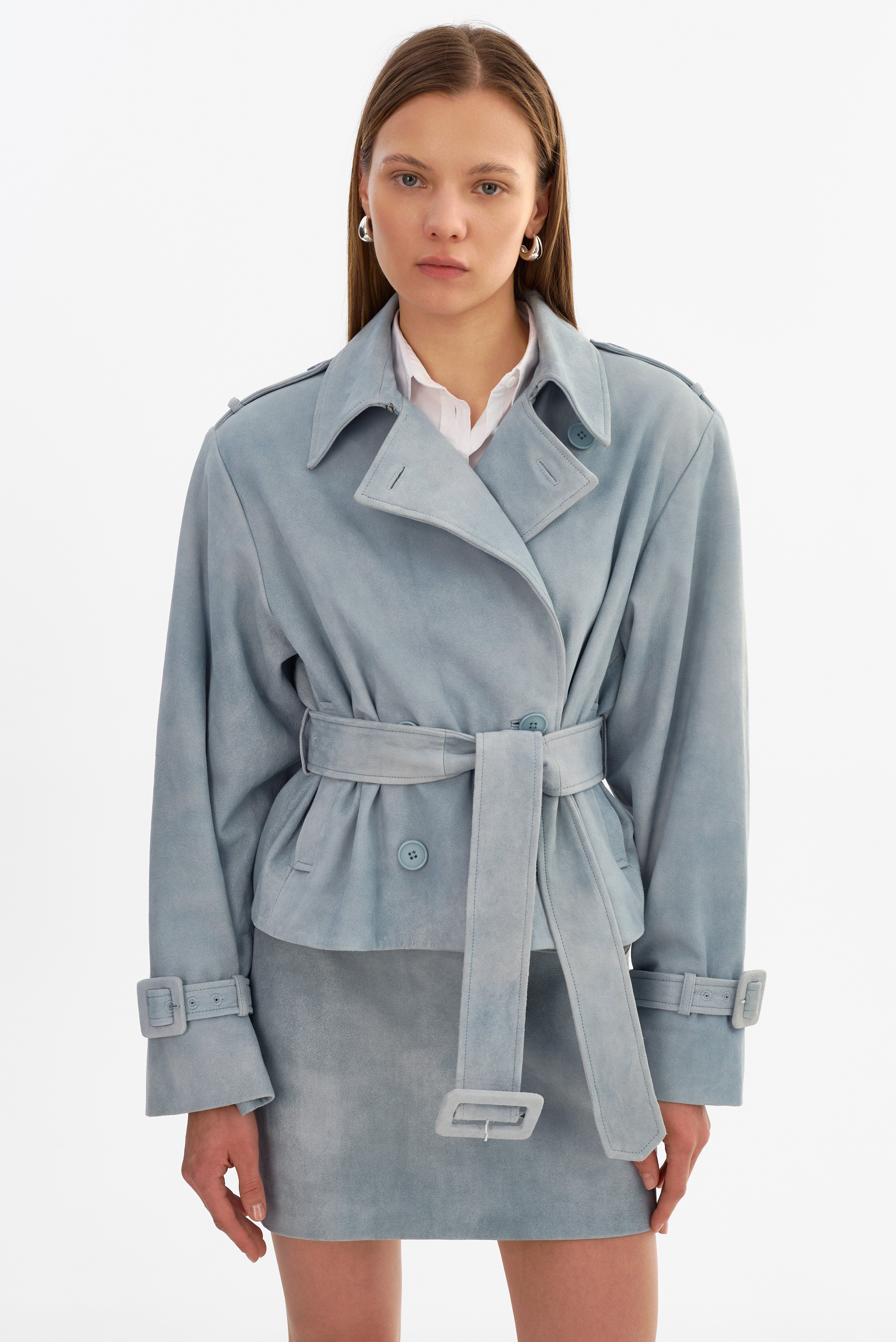 DHANA | Short Suede Trench Coat