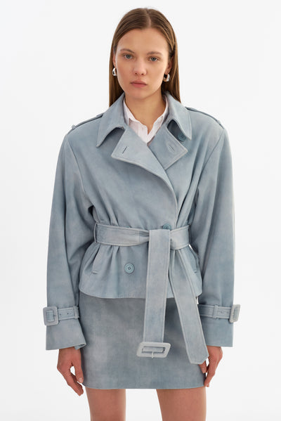 DHANA | Short Suede Trench Coat