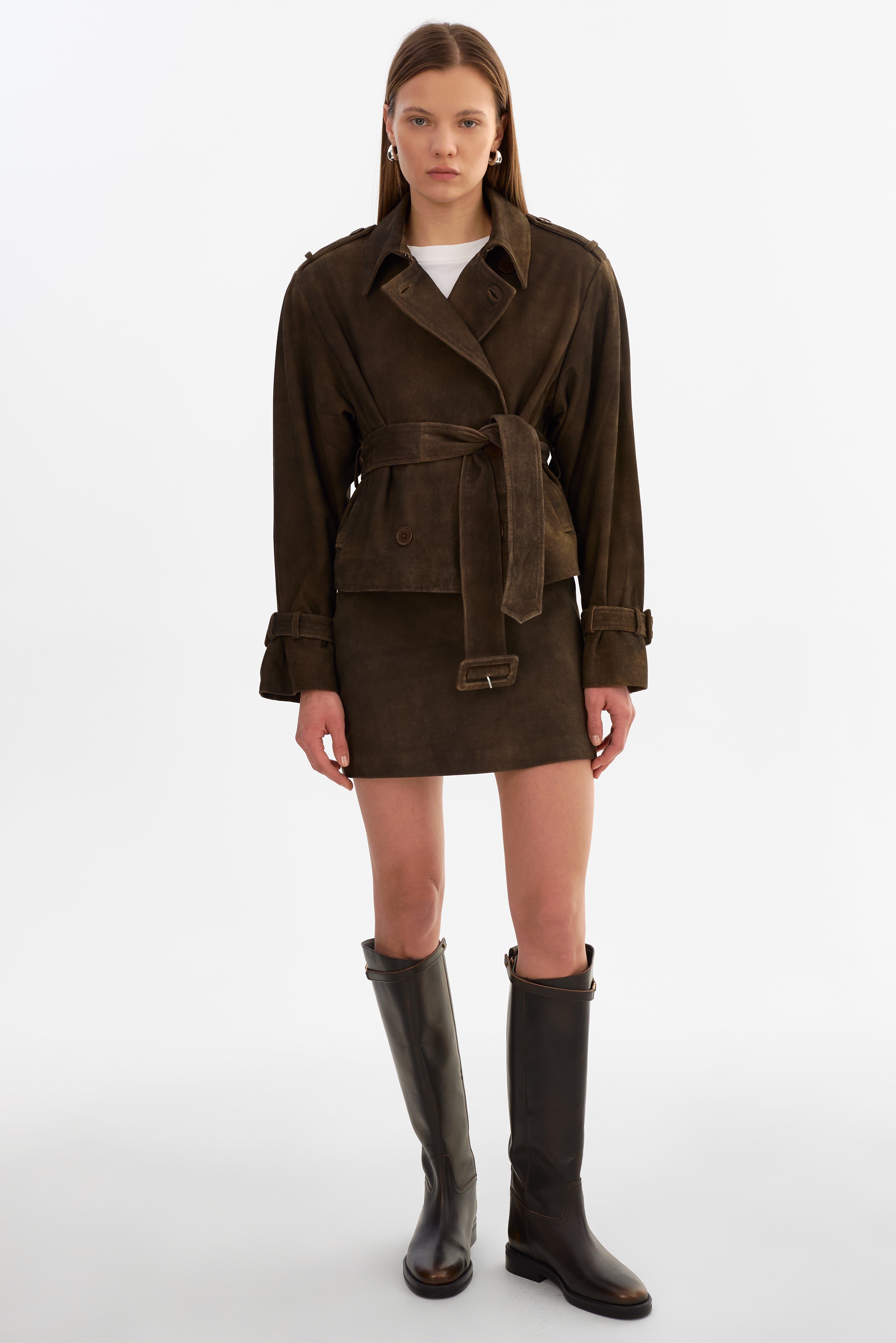 DHANA | Short Suede Trench Coat