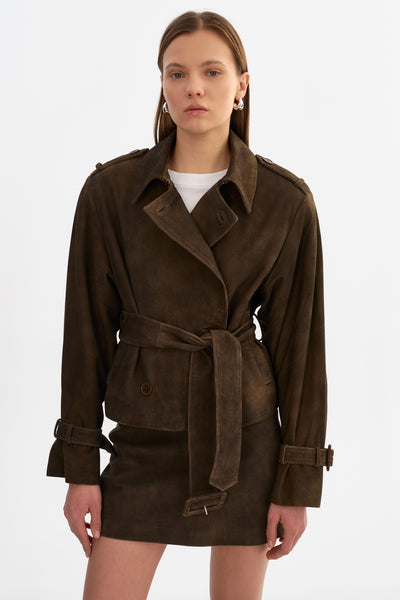 DHANA | Suede Short Trench Coat