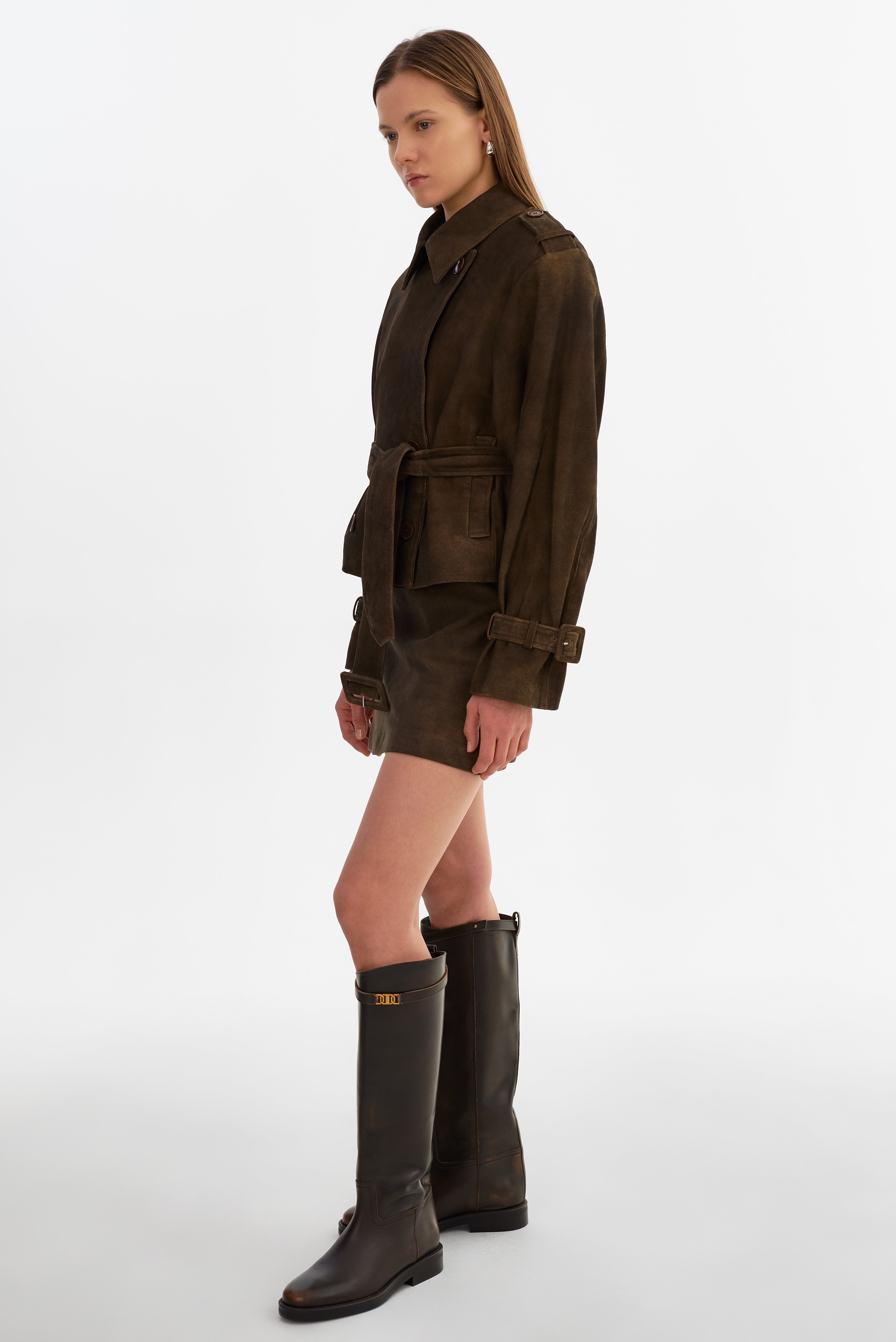 DHANA | Short Suede Trench Coat