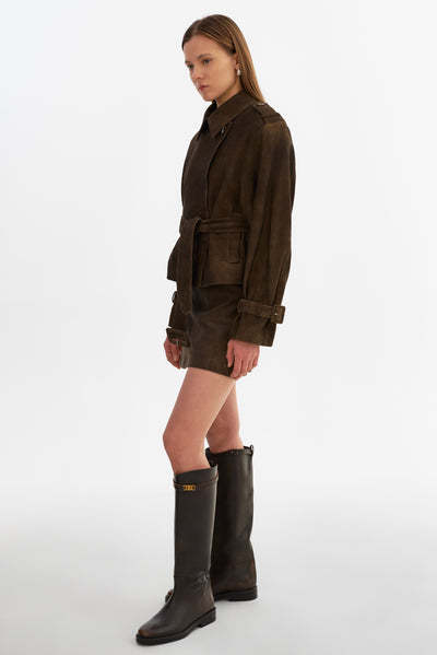 DHANA | Short Suede Trench Coat