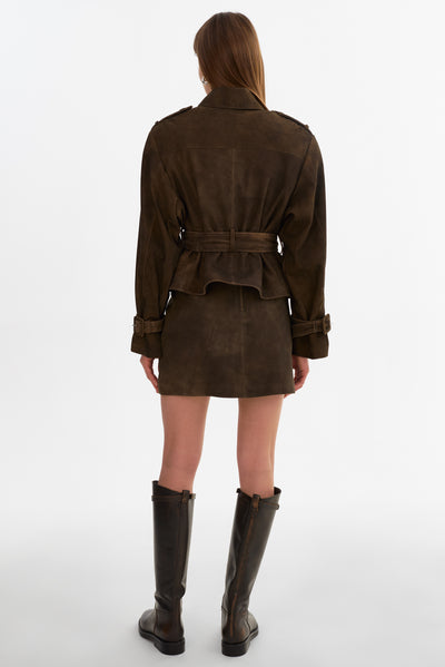 DHANA | Short Suede Trench Coat