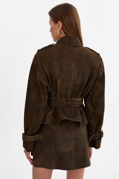 DHANA | Short Suede Trench Coat
