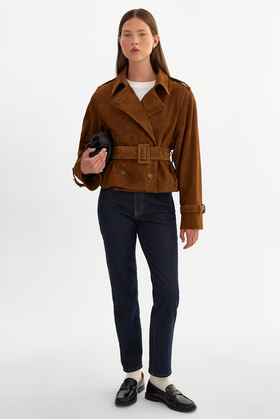 DHANA | Suede Short Trench Coat