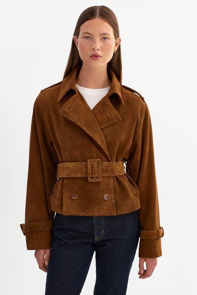 DHANA | Suede Short Trench Coat