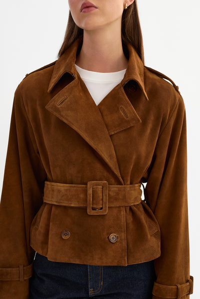DHANA | Suede Short Trench Coat