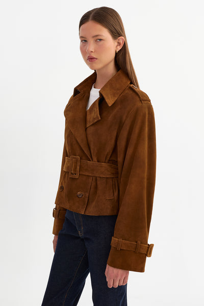 DHANA | Suede Short Trench Coat
