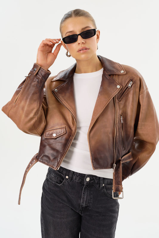 DYLAN | Veste en cuir à épaules matelassé