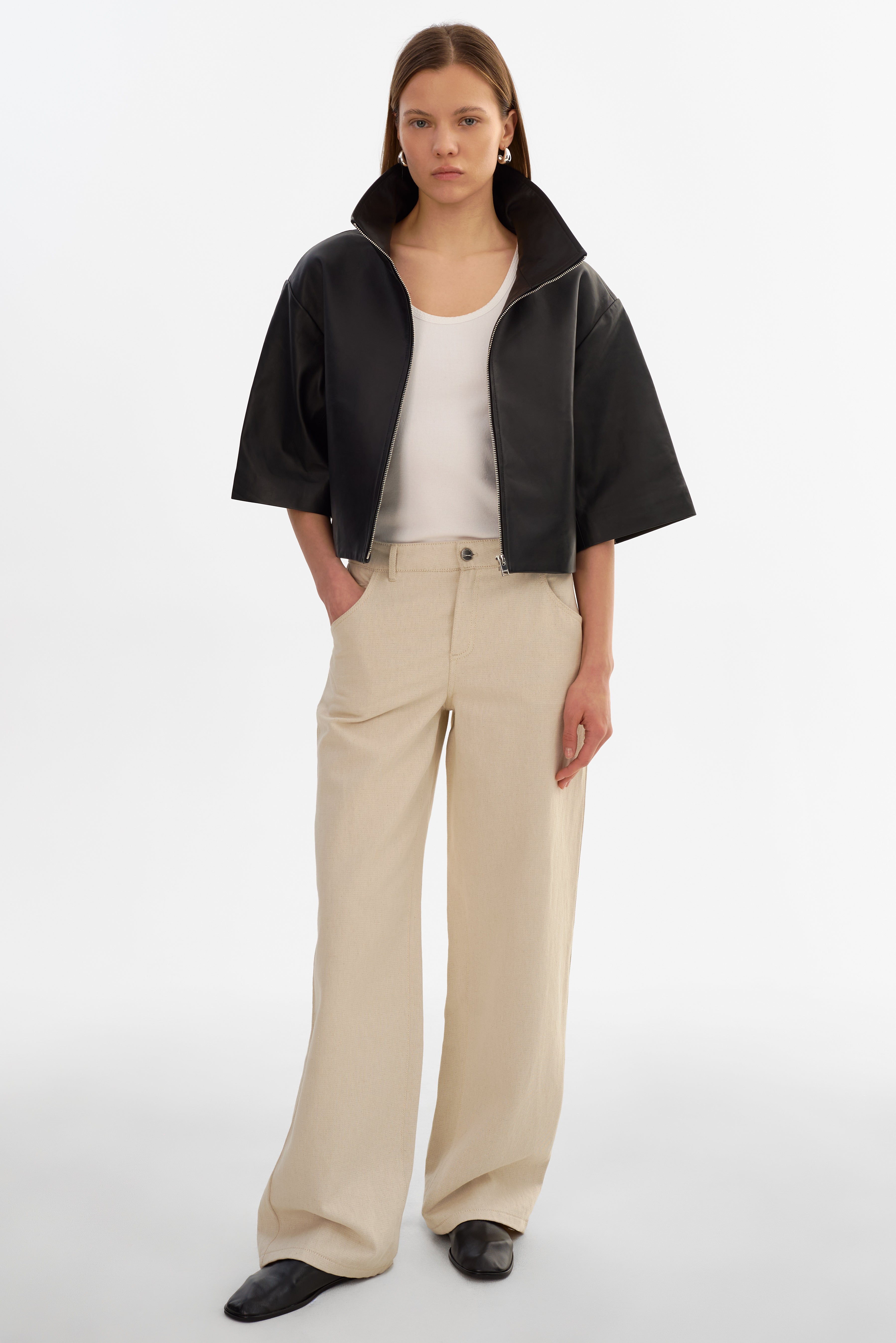 ELIN | Veste en cuir à col montant