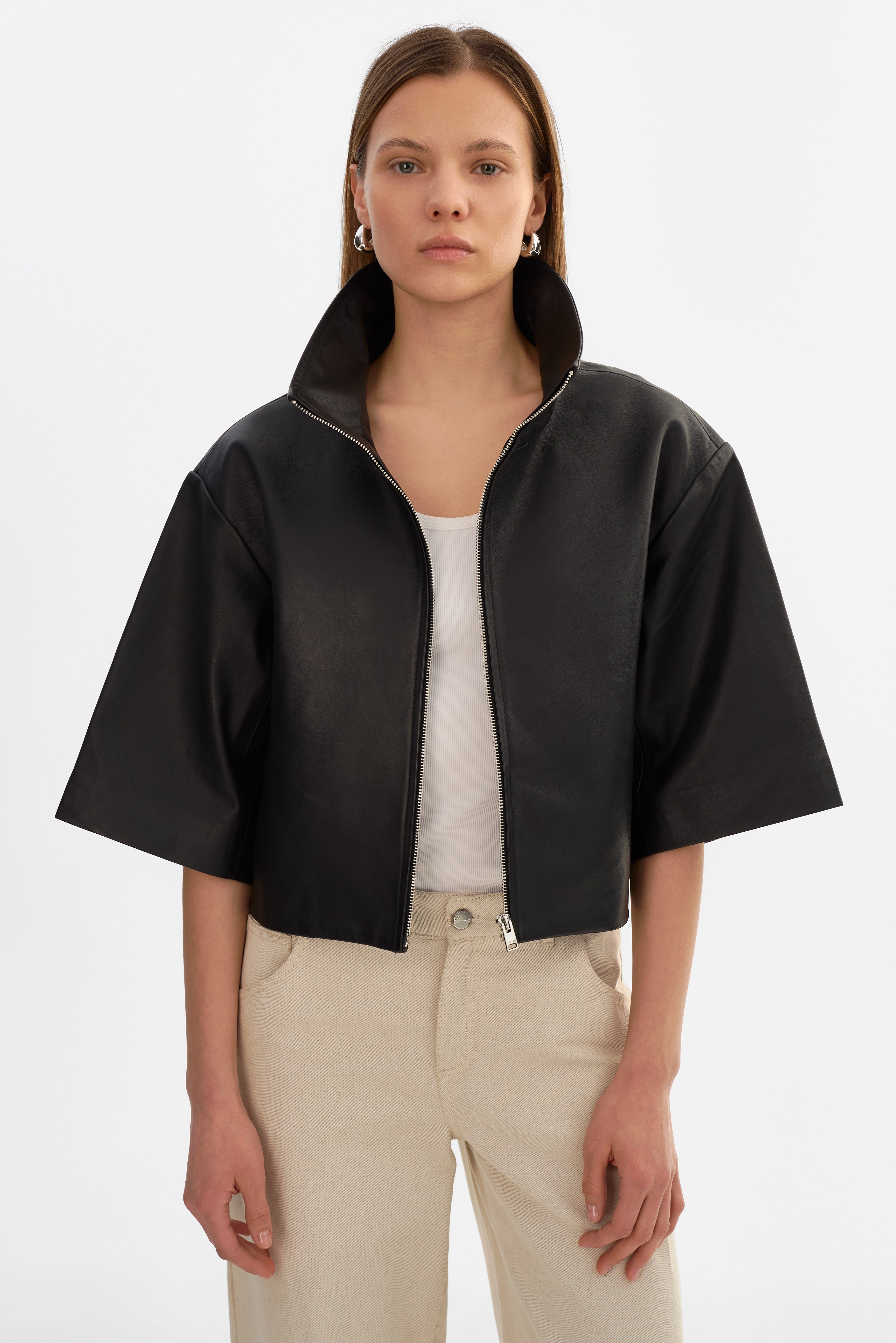 ELIN | Veste en cuir à col montant