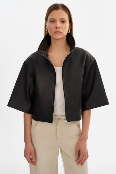 ELIN | Funnel Neck Leather Jacket